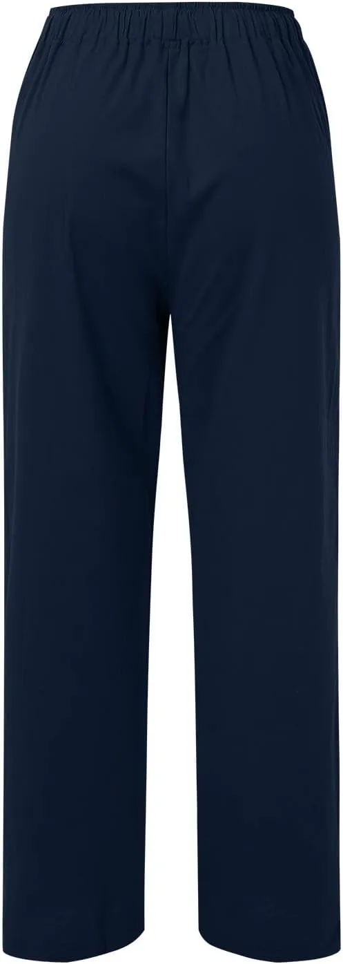 Drawstring Pants Women High Waisted Cotton Linen Wide Leg Summer Trouser Casual Loose Fit Palazzo Pull On Sweatpant