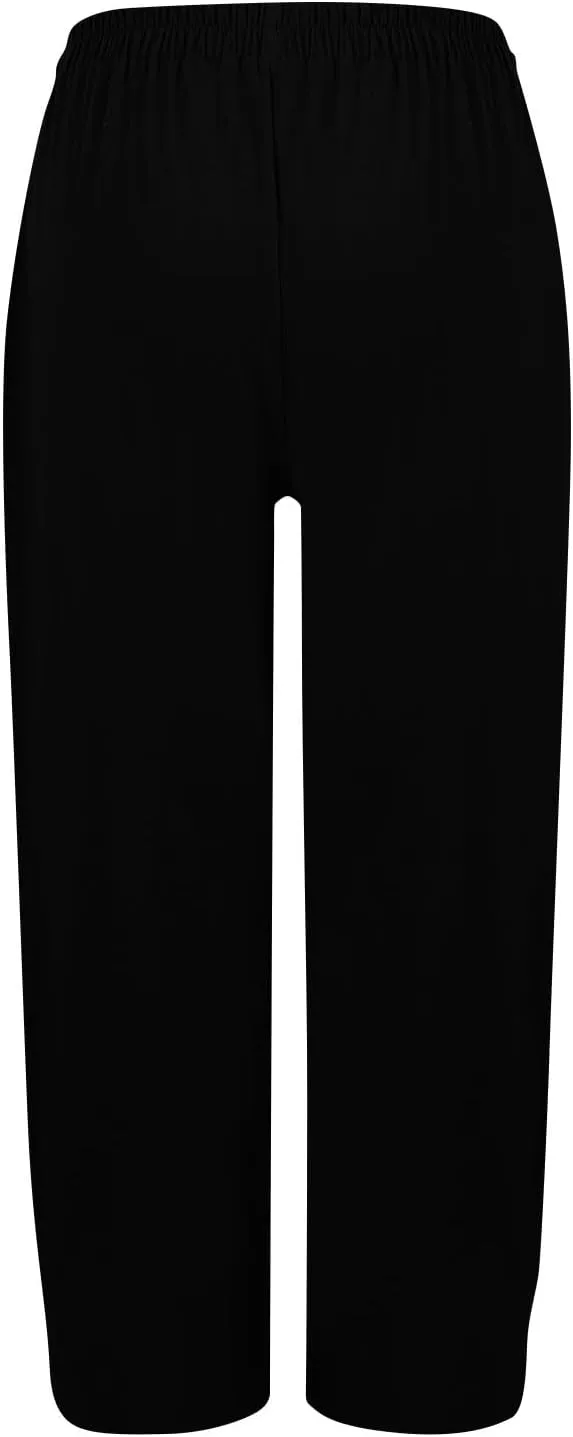 Dressy Palazzo Pants for Women Flowy Linen Pants Elastic High Waist Summer Work Pant Trouser Lounge Pant with Pocket