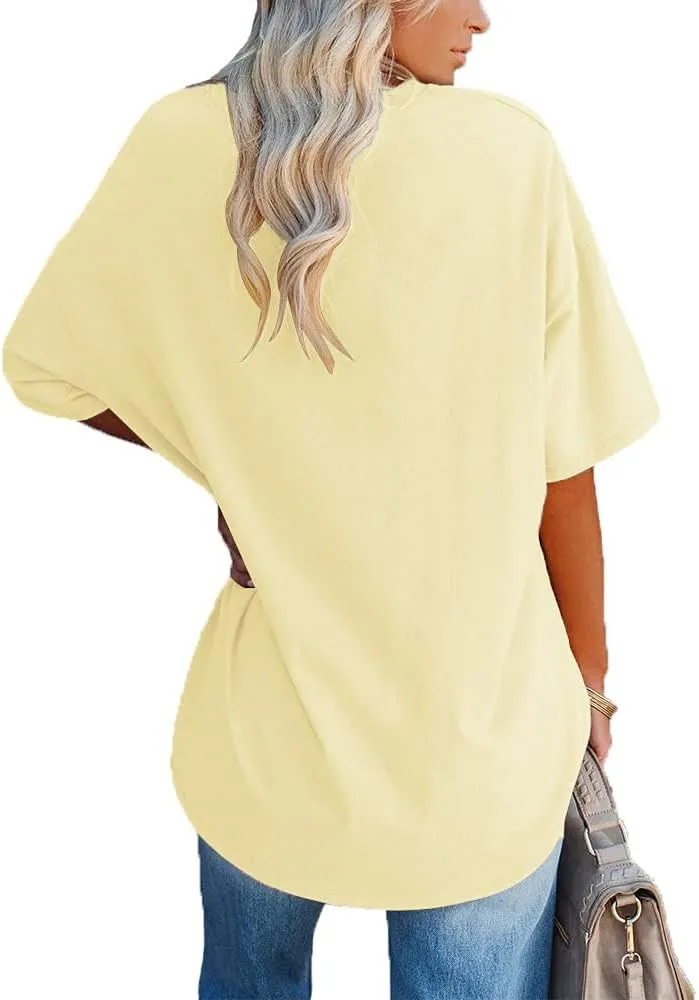 Ebifin Womens Oversized Tshirts V Neck Tee Shirts Half Sleeve Loose Fit T Shirt Cotton Tunic Tops 2024