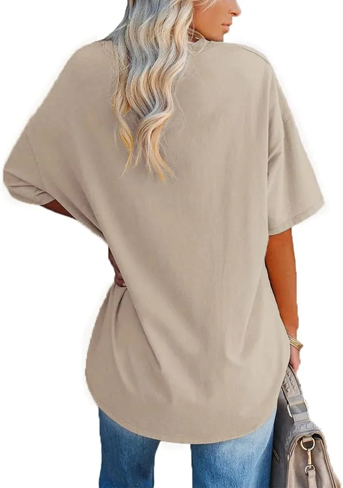 Ebifin Womens Oversized Tshirts V Neck Tee Shirts Half Sleeve Loose Fit T Shirt Cotton Tunic Tops 2024