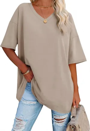 Ebifin Womens Oversized Tshirts V Neck Tee Shirts Half Sleeve Loose Fit T Shirt Cotton Tunic Tops 2024