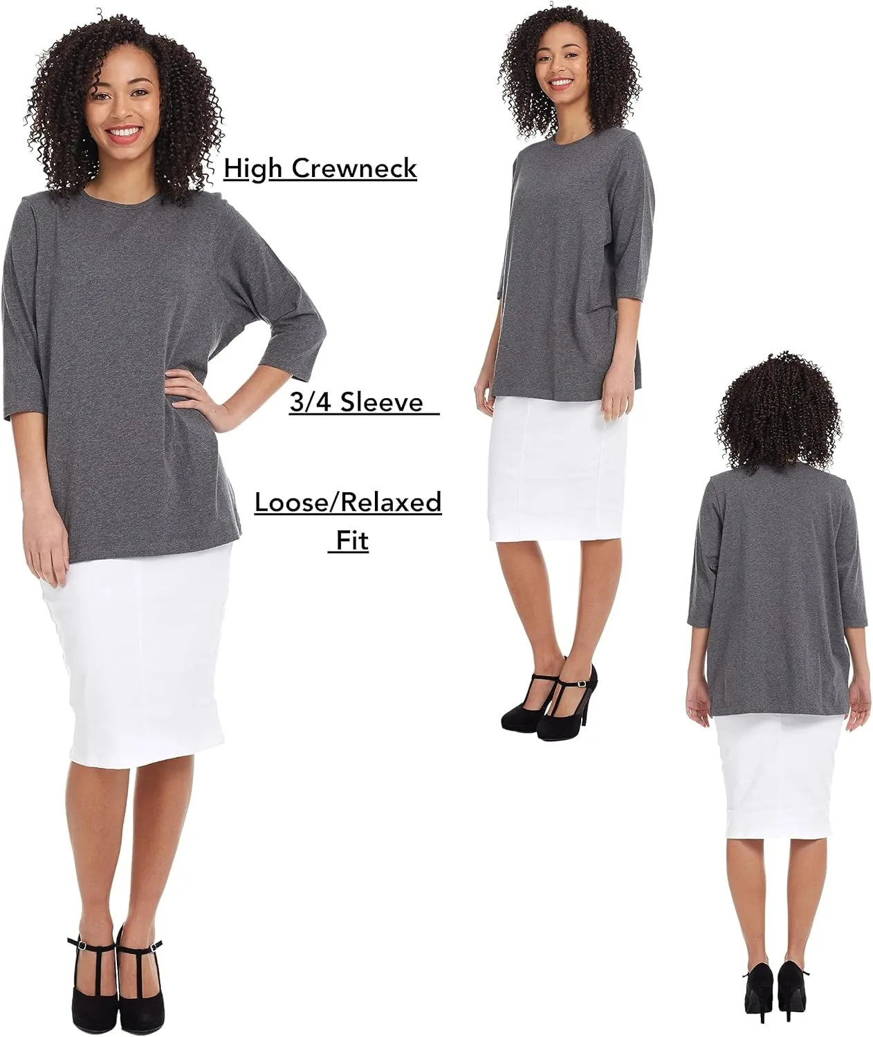 ESTEEZ 3/4 Sleeve Comfy Oversized Loose Fit Cotton T-Shirts for Women
