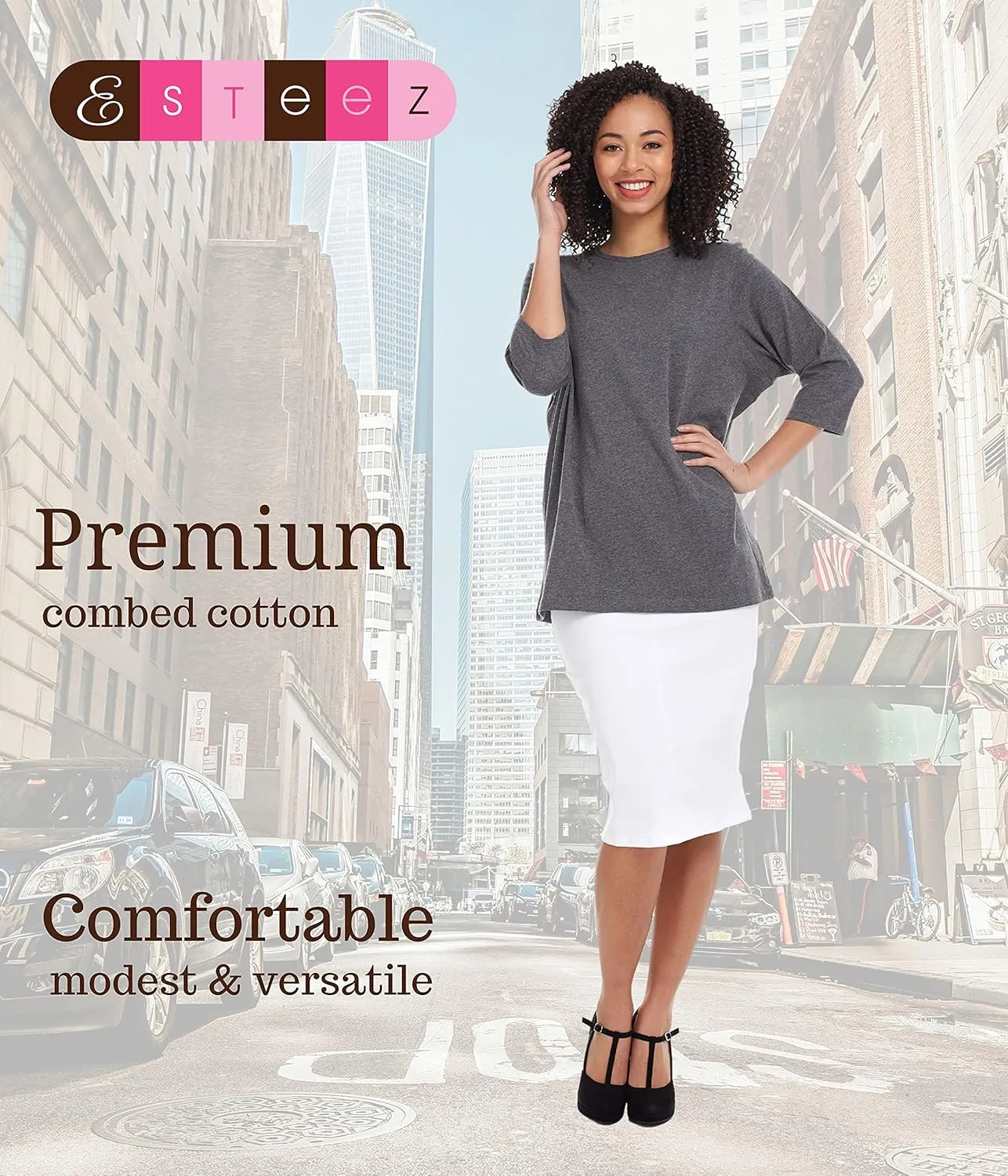 ESTEEZ 3/4 Sleeve Comfy Oversized Loose Fit Cotton T-Shirts for Women