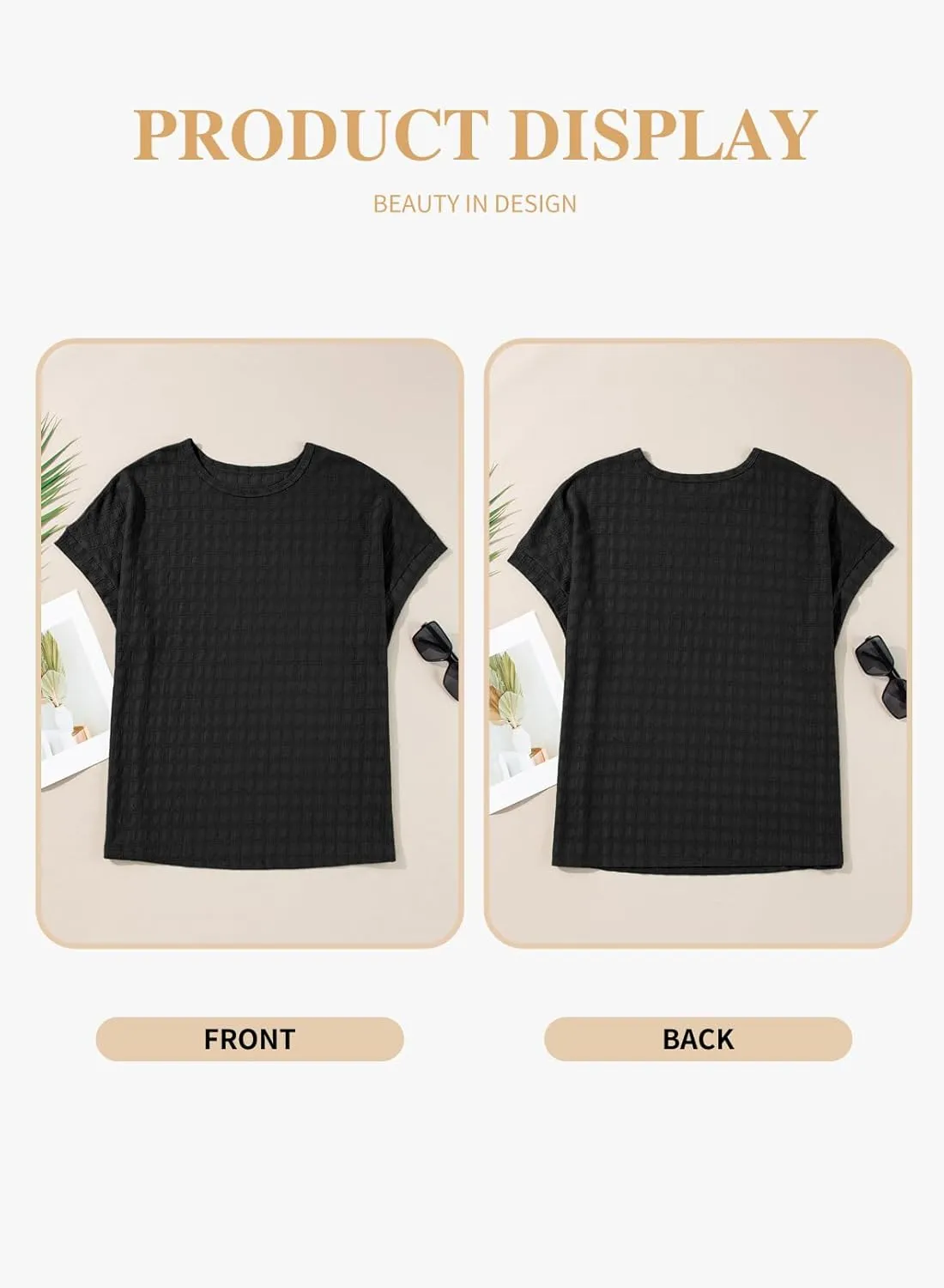 Eytino Womens Plus Size Tops Summer Casual Cap Short Sleeve Basic Textured Solid Color Round Neck T Shirts(1X-5X)