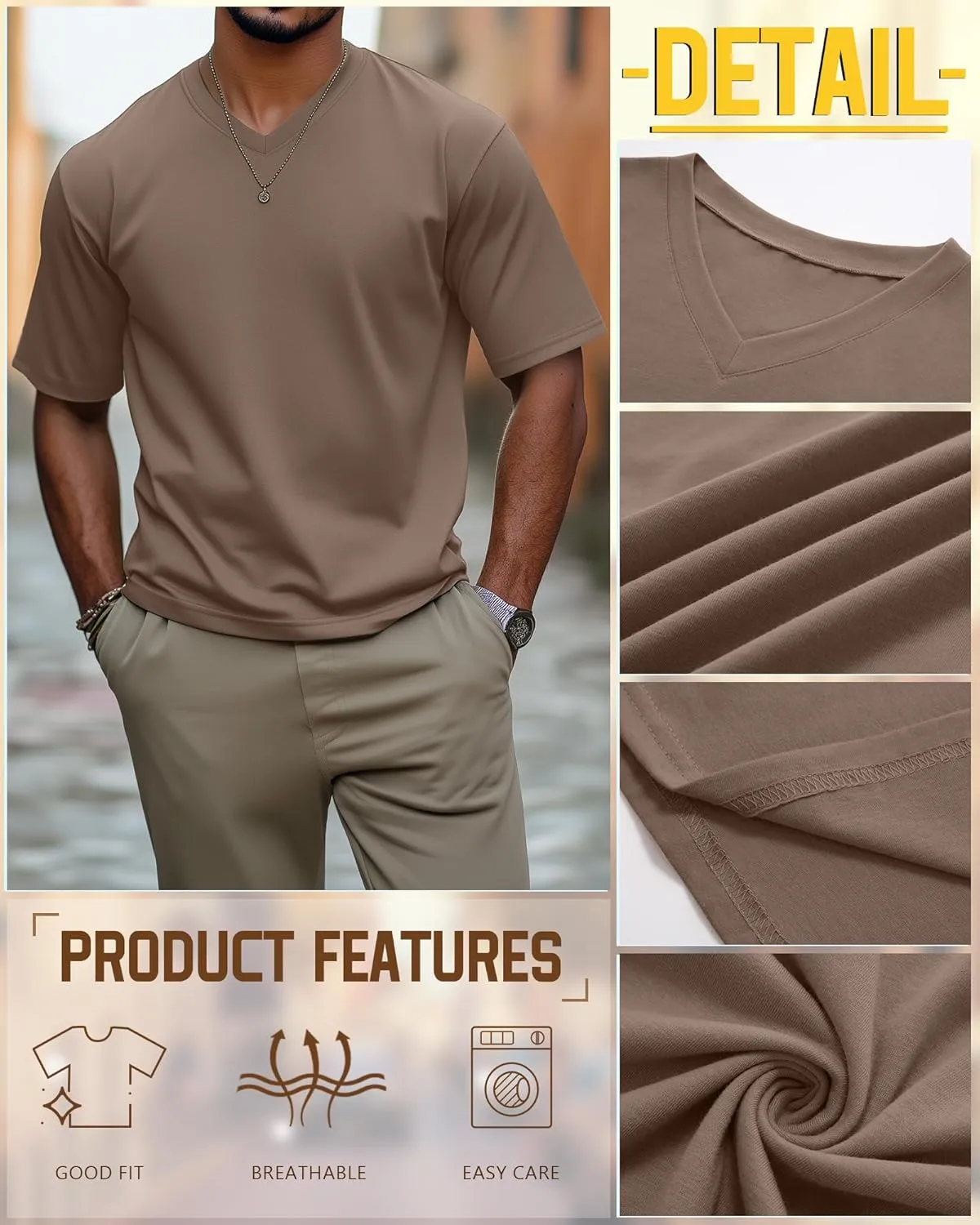 Ficerd 3 Pack Men's Cotton Half Sleeve Shirts M-7XL Regular and Big Tall V Neck Curved Hem Loose Casual Summer Basic Tee