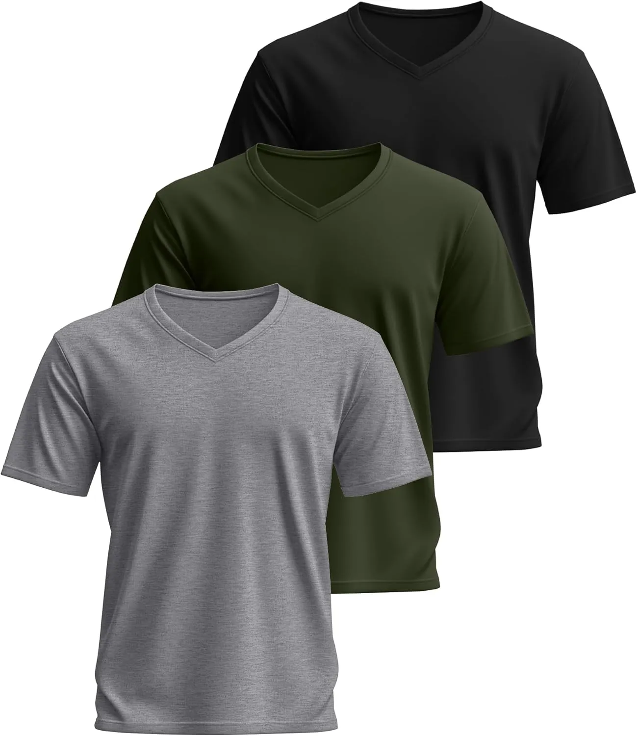 Ficerd 3 Pack Men's Cotton Half Sleeve Shirts M-7XL Regular and Big Tall V Neck Curved Hem Loose Casual Summer Basic Tee