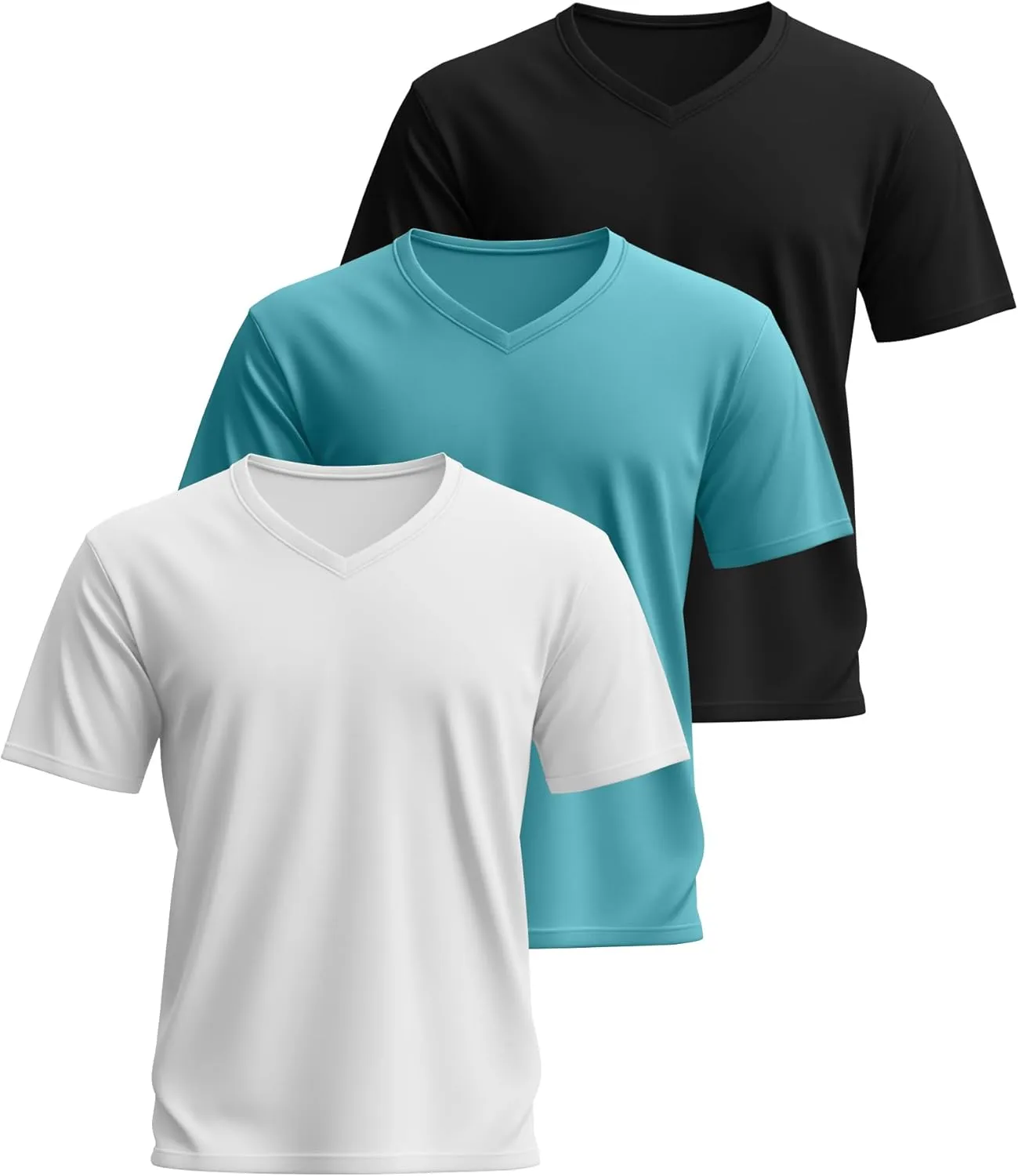 Ficerd 3 Pack Men's Cotton Half Sleeve Shirts M-7XL Regular and Big Tall V Neck Curved Hem Loose Casual Summer Basic Tee