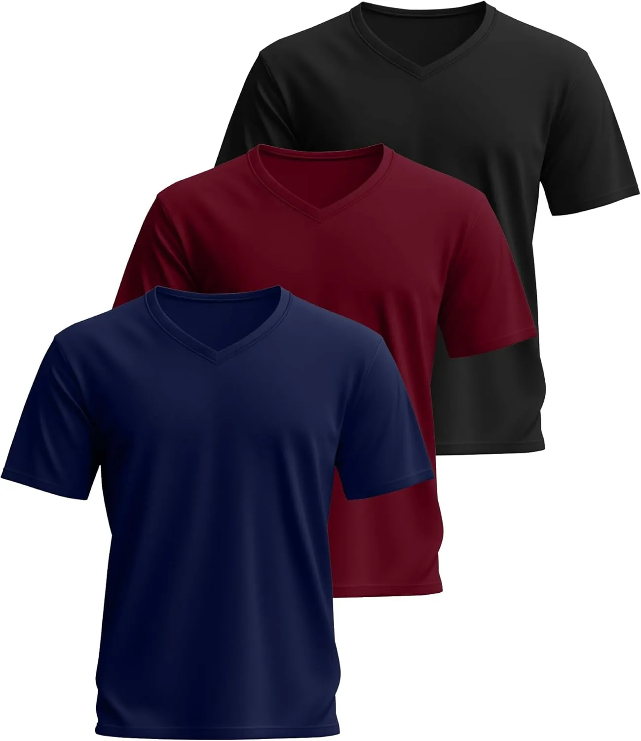 Ficerd 3 Pack Men's Cotton Half Sleeve Shirts M-7XL Regular and Big Tall V Neck Curved Hem Loose Casual Summer Basic Tee