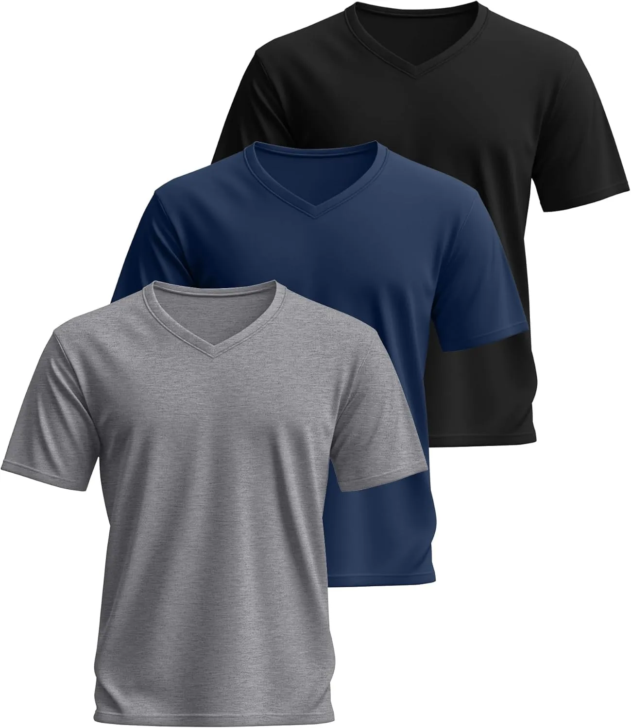 Ficerd 3 Pack Men's Cotton Half Sleeve Shirts M-7XL Regular and Big Tall V Neck Curved Hem Loose Casual Summer Basic Tee