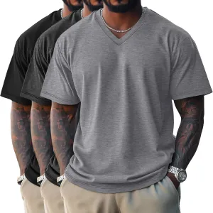 Ficerd 3 Pack Men's Cotton Half Sleeve Shirts M-7XL Regular and Big Tall V Neck Curved Hem Loose Casual Summer Basic Tee