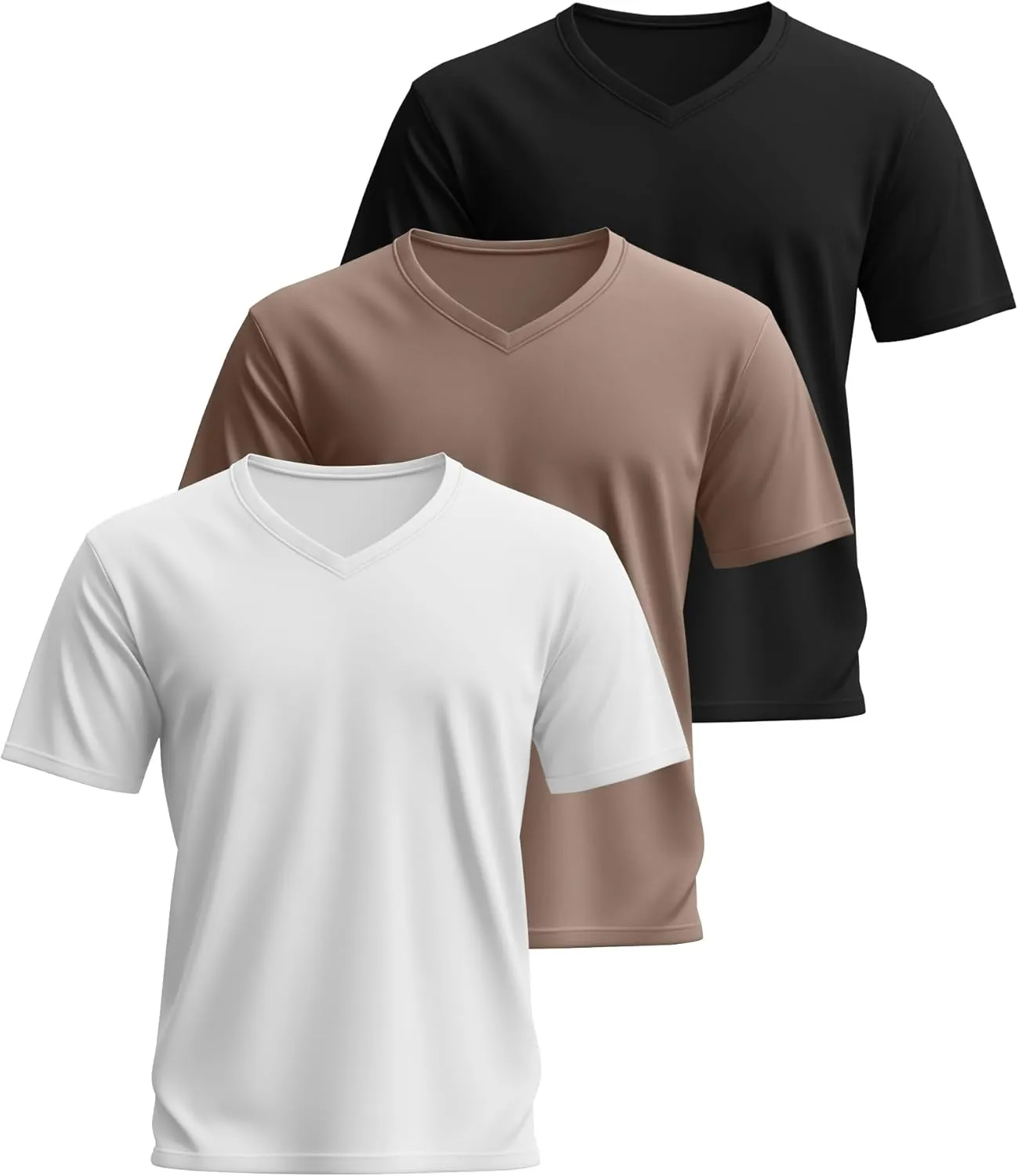 Ficerd 3 Pack Men's Cotton Half Sleeve Shirts M-7XL Regular and Big Tall V Neck Curved Hem Loose Casual Summer Basic Tee