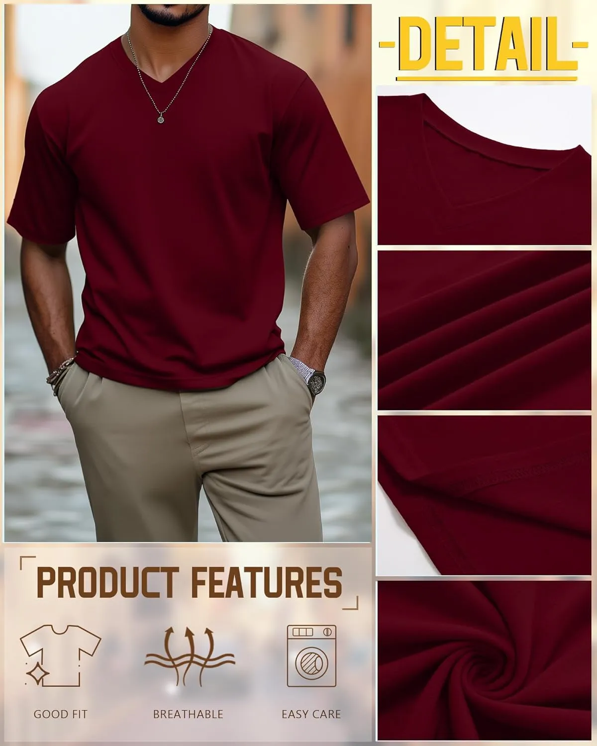 Ficerd 3 Pack Men's Cotton Half Sleeve Shirts M-7XL Regular and Big Tall V Neck Curved Hem Loose Casual Summer Basic Tee