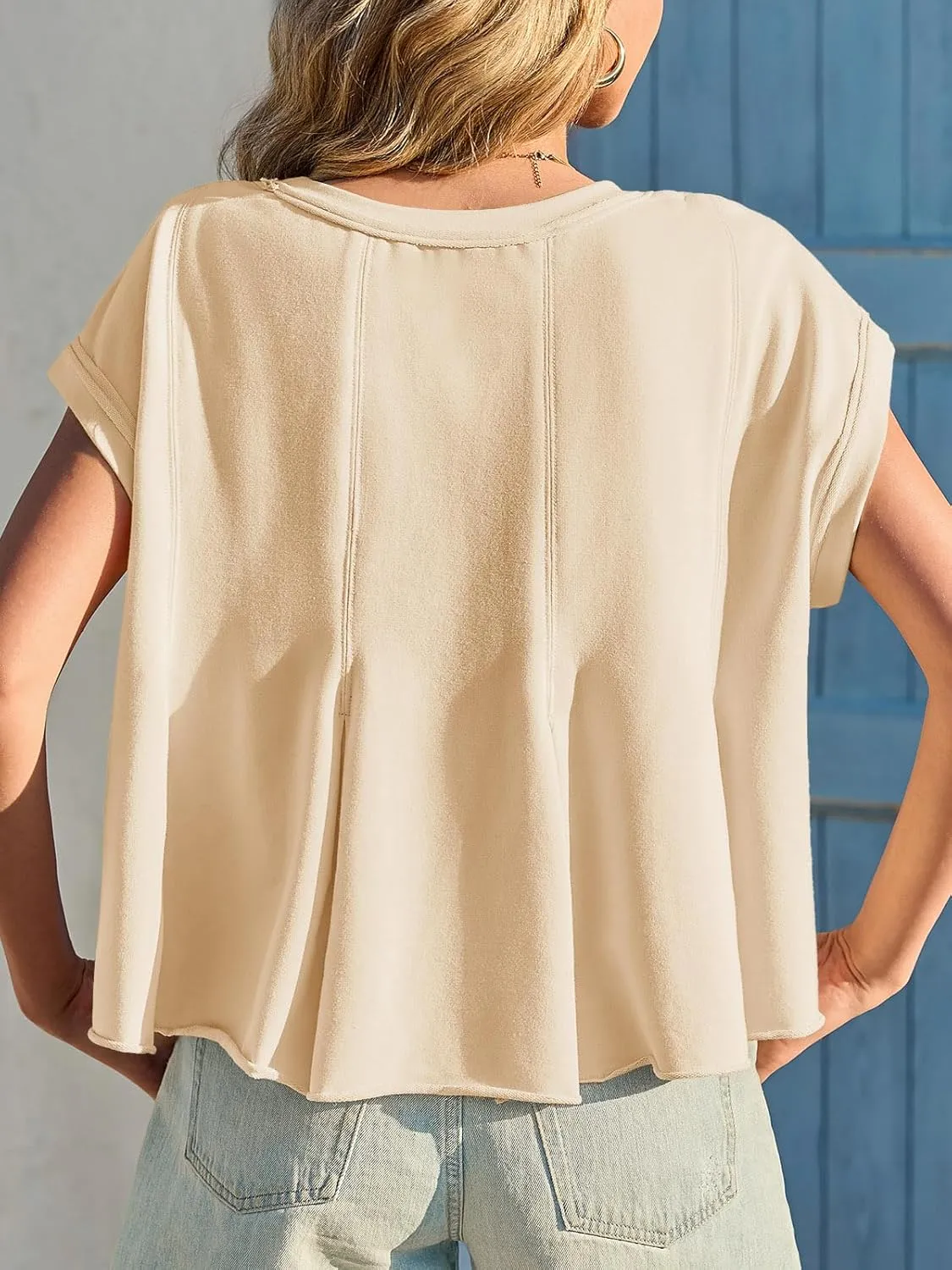 Fisoew Womens Oversized Casual T-Shirts Crewneck Short Sleeve Summer Loose Fit Babydoll Peplum Tops
