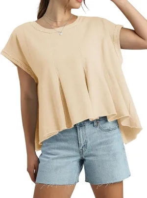 Fisoew Womens Oversized Casual T-Shirts Crewneck Short Sleeve Summer Loose Fit Babydoll Peplum Tops