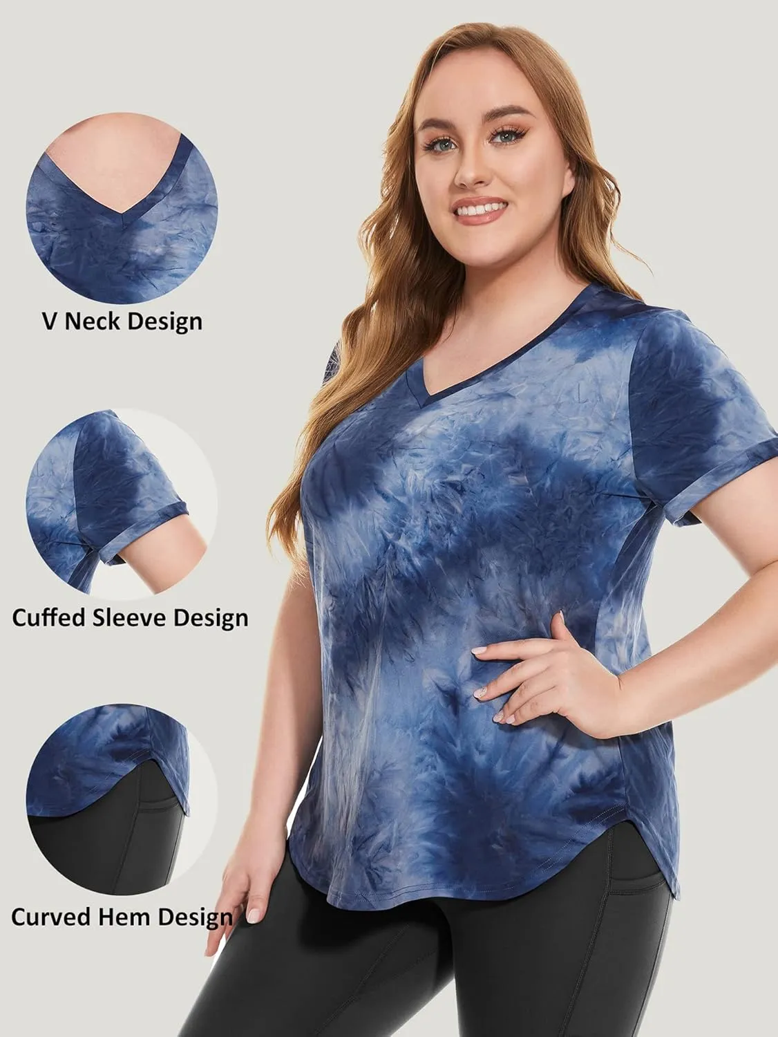 FOREYOND Plus Size Workout Tops for Women T Shirts Loose Fit V Neck Clothing Yoga Casual Summer
