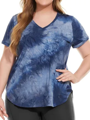 FOREYOND Plus Size Workout Tops for Women T Shirts Loose Fit V Neck Clothing Yoga Casual Summer