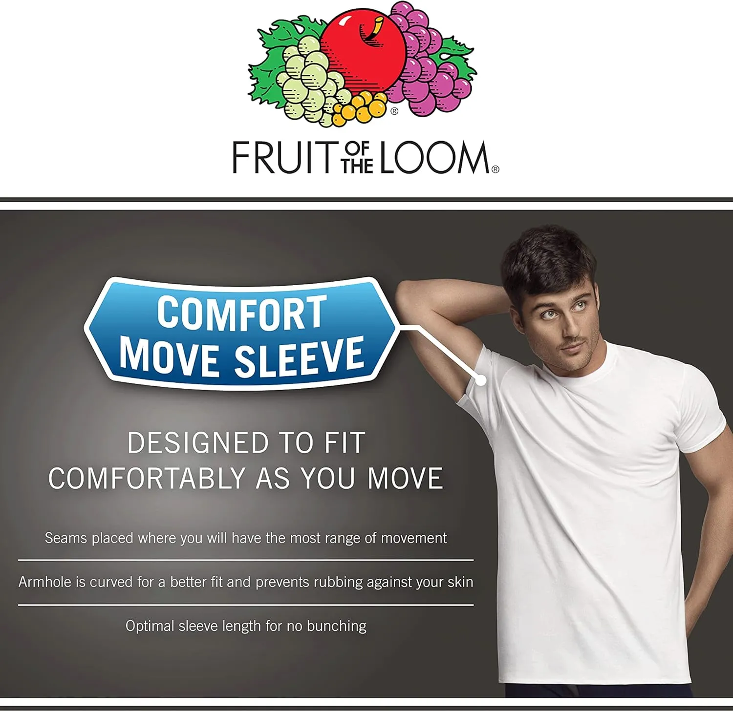 Fruit of the Loom Men's Undershirts, Moisture Wicking & Tag Free, Short Sleeve Crew T-Shirts