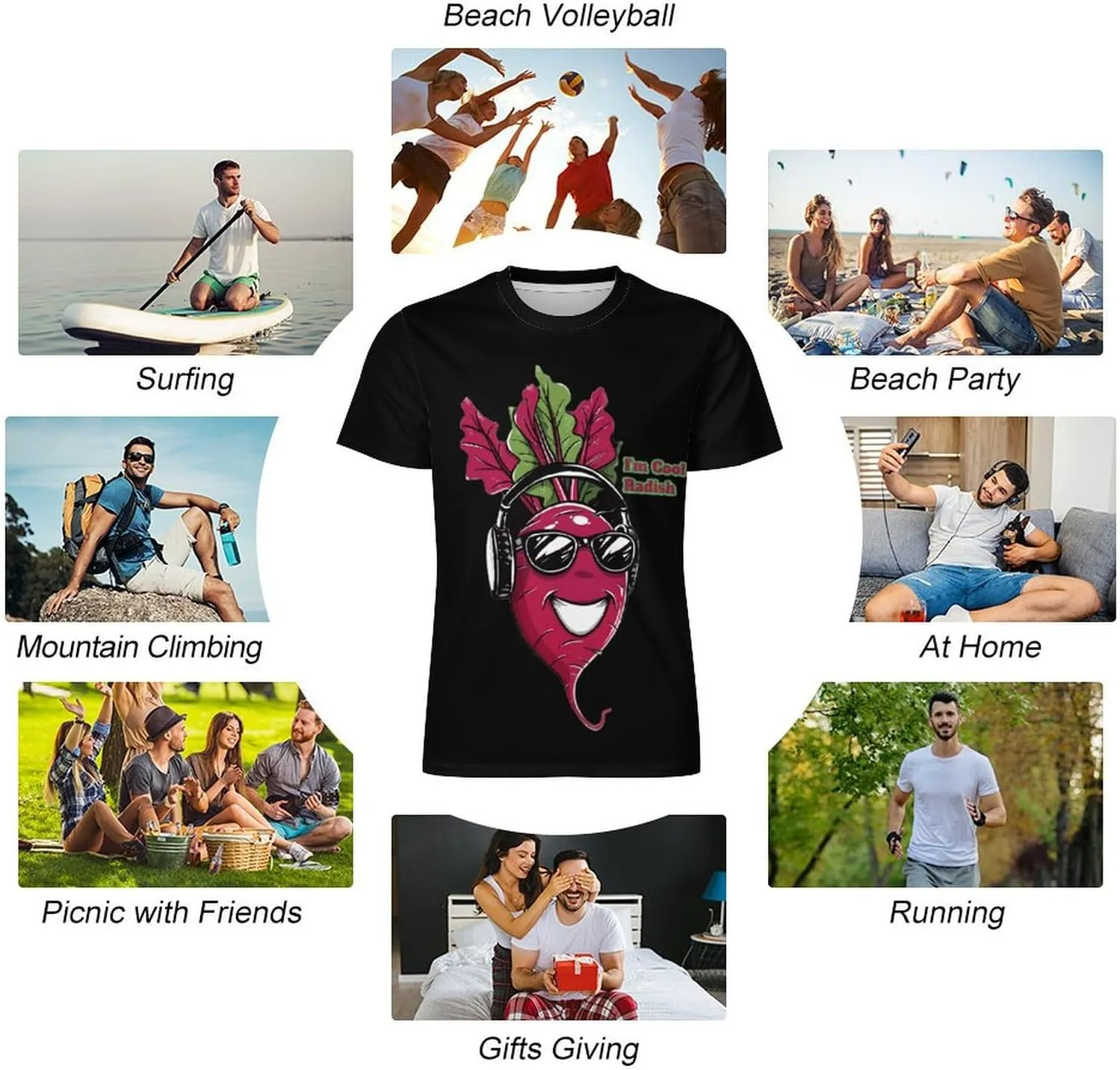 Funny Cool Radish Men's Short Sleeve Tee Casual Crew Neck T-Shirts Summer Workout Tops Graphic