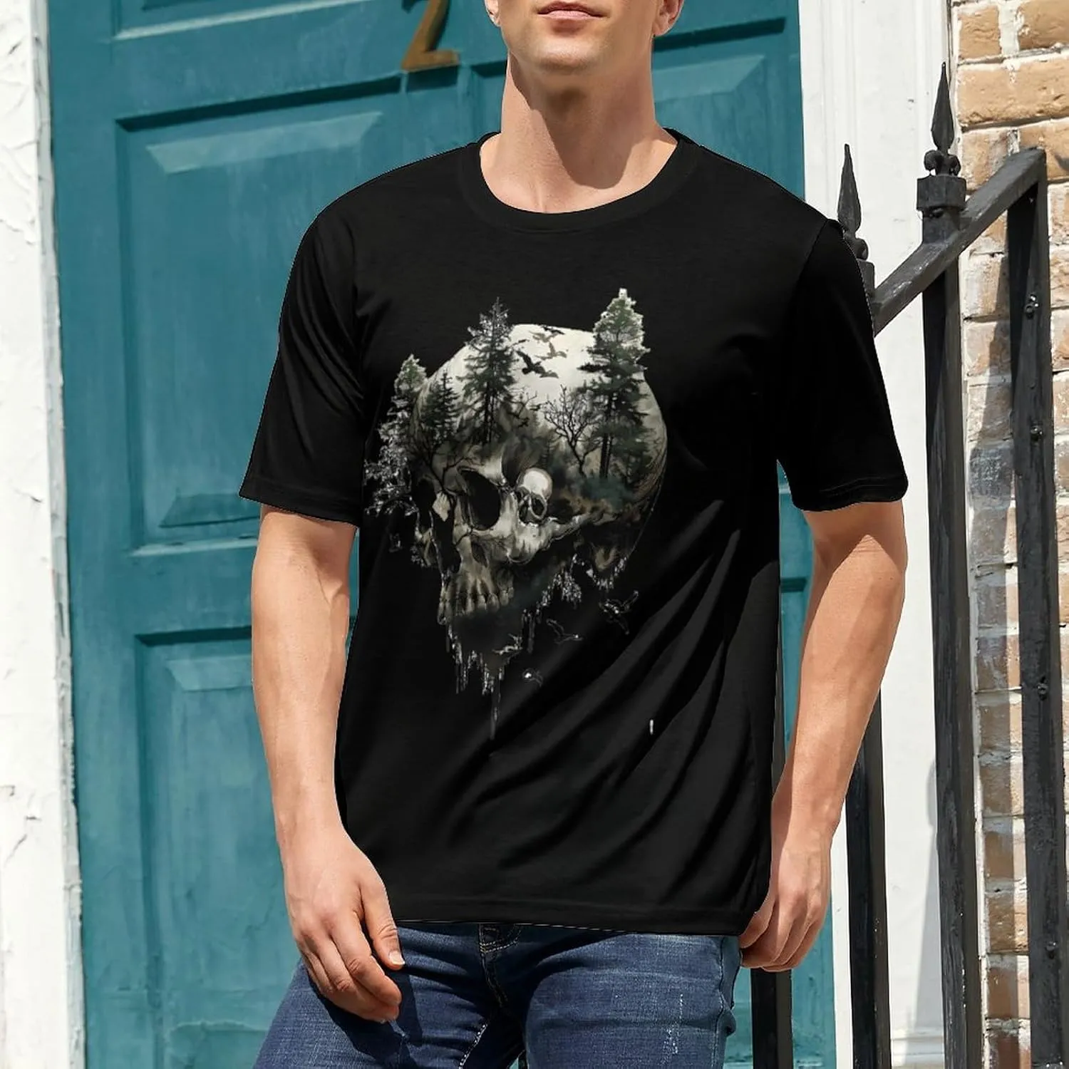 Funny Gothic Skull Men's T-Shirt Short Sleeve Crewneck Shirt Casual Workout Tee Top