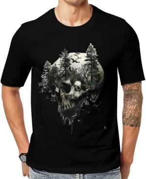 Funny Gothic Skull Men's T-Shirt Short Sleeve Crewneck Shirt Casual Workout Tee Top