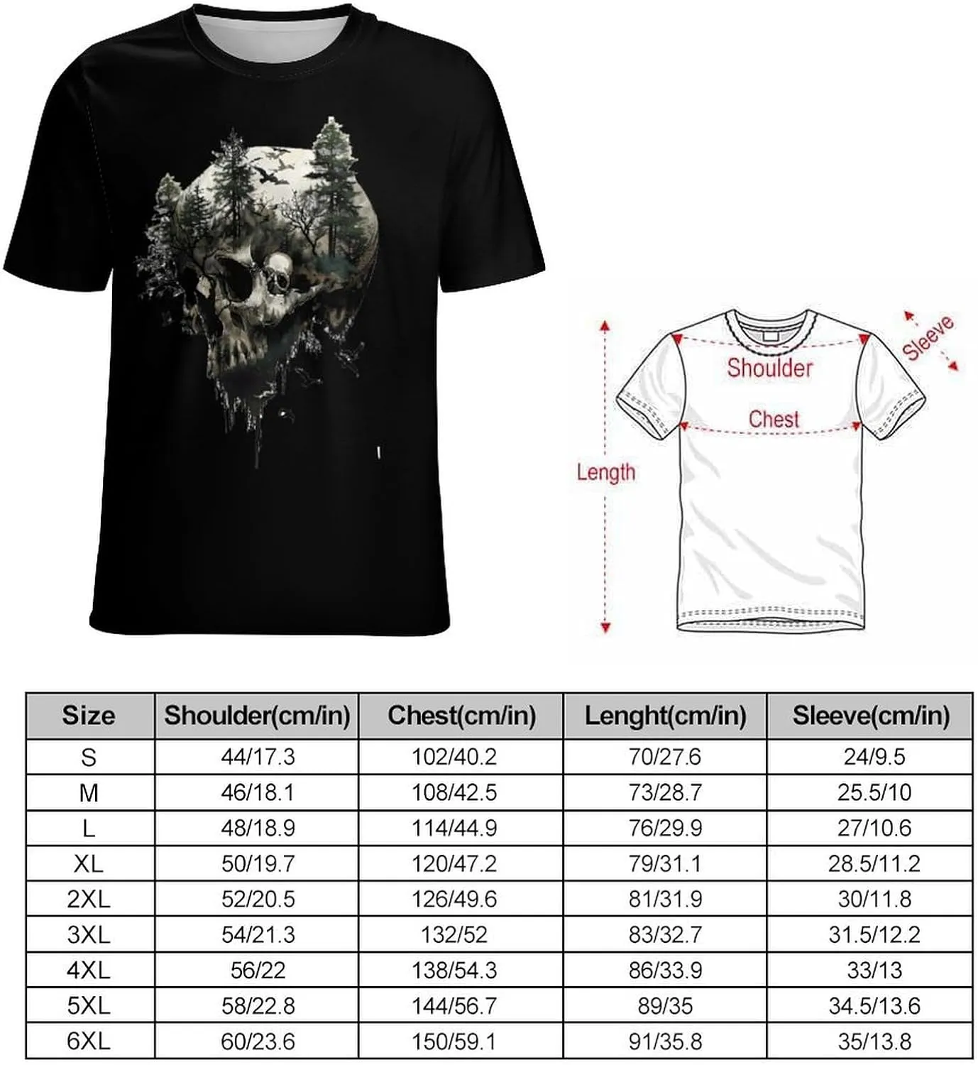 Funny Gothic Skull Men's T-Shirt Short Sleeve Crewneck Shirt Casual Workout Tee Top