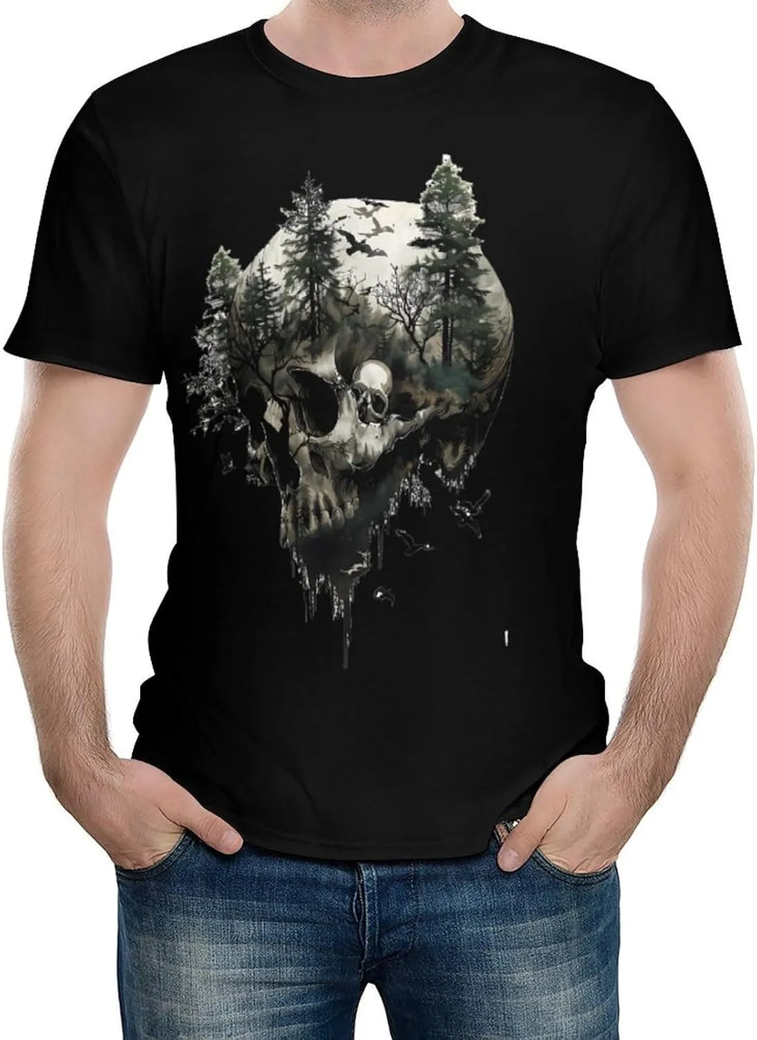 Funny Gothic Skull Men's T-Shirt Short Sleeve Crewneck Shirt Casual Workout Tee Top
