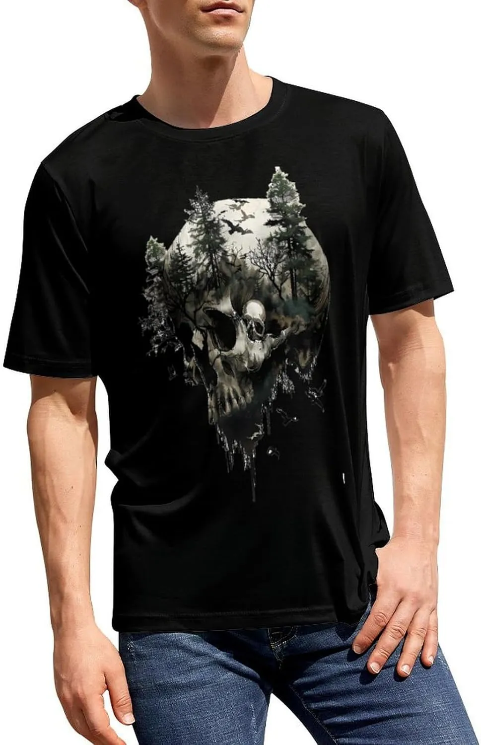 Funny Gothic Skull Men's T-Shirt Short Sleeve Crewneck Shirt Casual Workout Tee Top