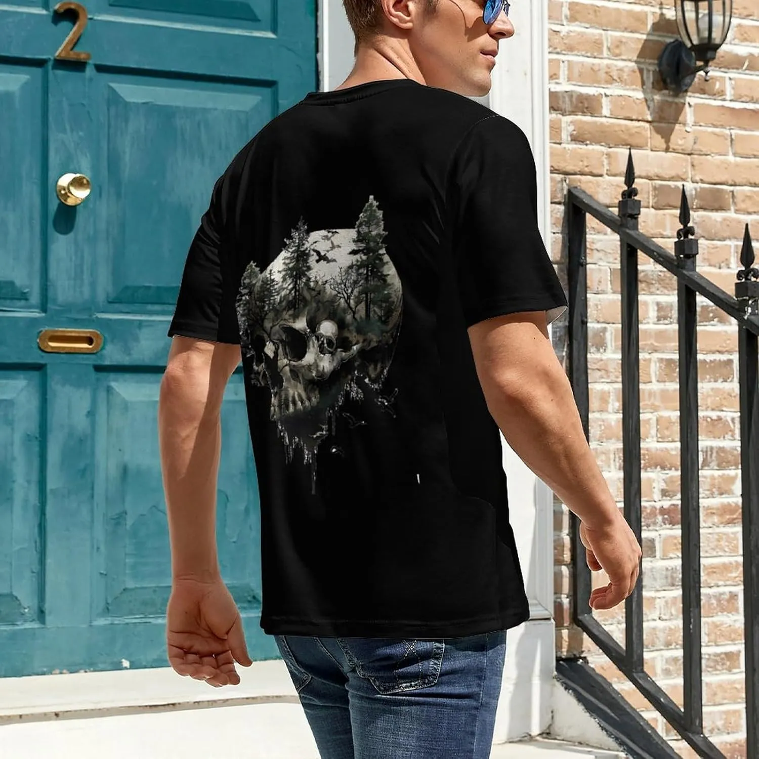 Funny Gothic Skull Men's T-Shirt Short Sleeve Crewneck Shirt Casual Workout Tee Top