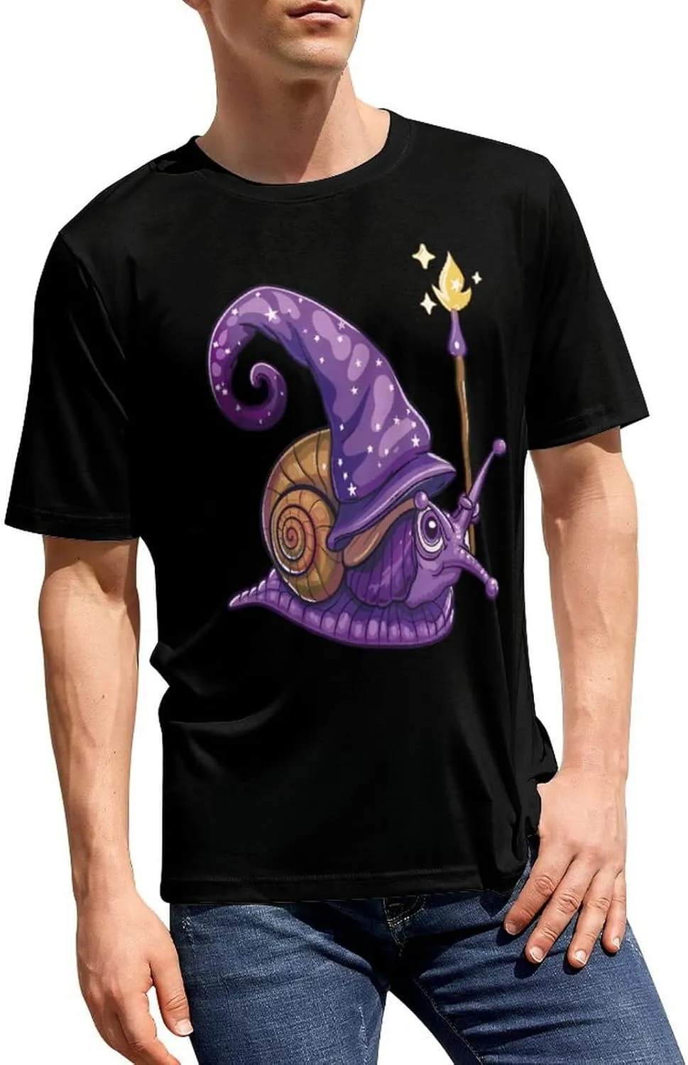 Funny Wizard Snail Men's T-Shirt Short Sleeve Crewneck Shirt Casual Workout Tee Top
