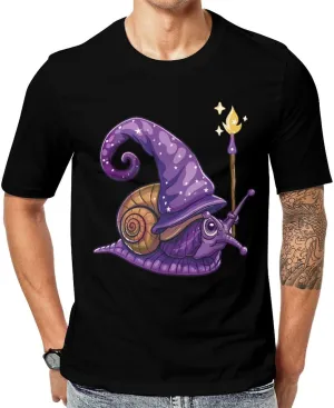 Funny Wizard Snail Men's T-Shirt Short Sleeve Crewneck Shirt Casual Workout Tee Top