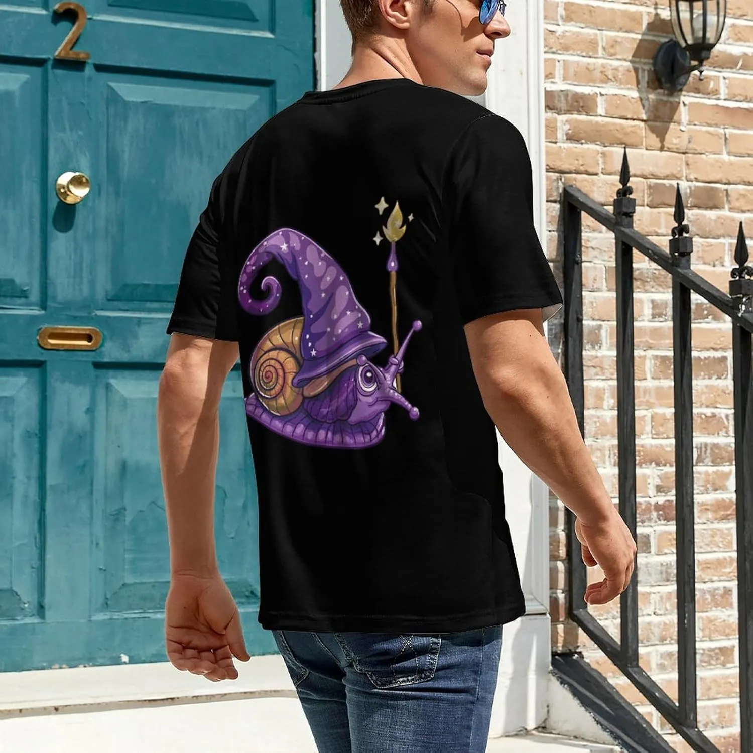 Funny Wizard Snail Men's T-Shirt Short Sleeve Crewneck Shirt Casual Workout Tee Top