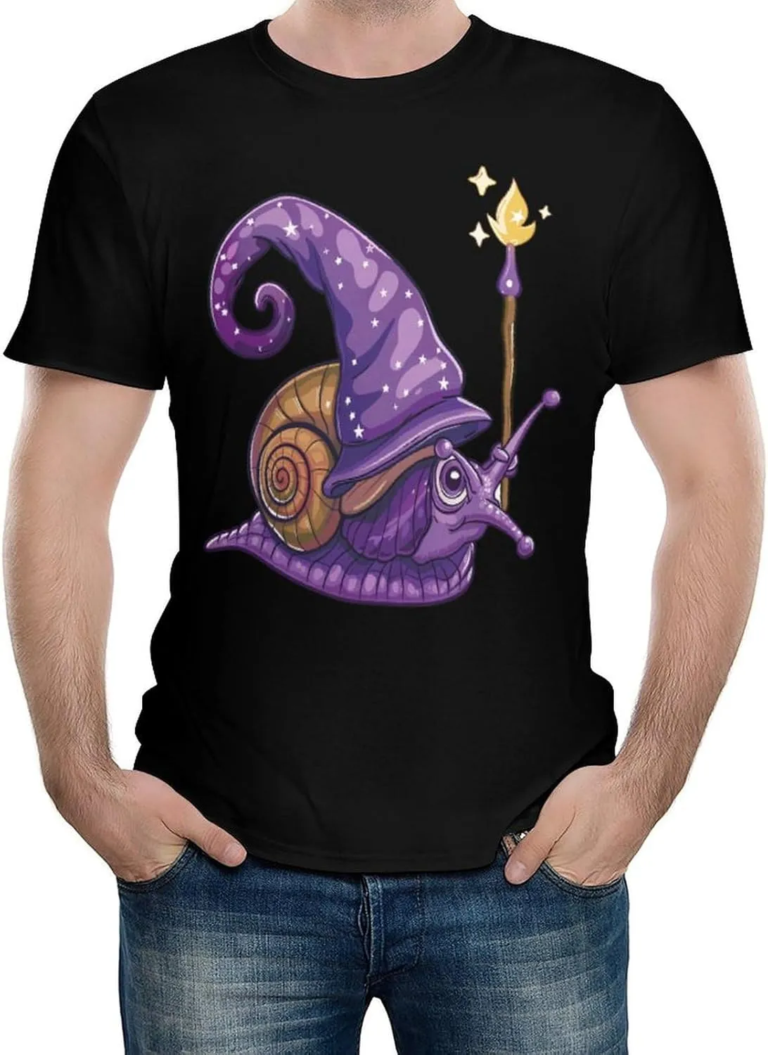 Funny Wizard Snail Men's T-Shirt Short Sleeve Crewneck Shirt Casual Workout Tee Top