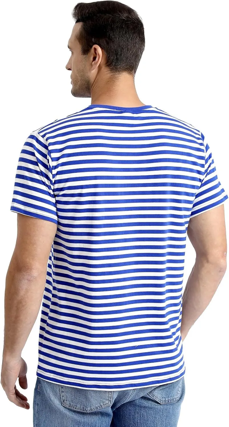 Funny World Men's Casual Cotton Striped T-Shirts Short Sleeve Crewneck Basic Tee