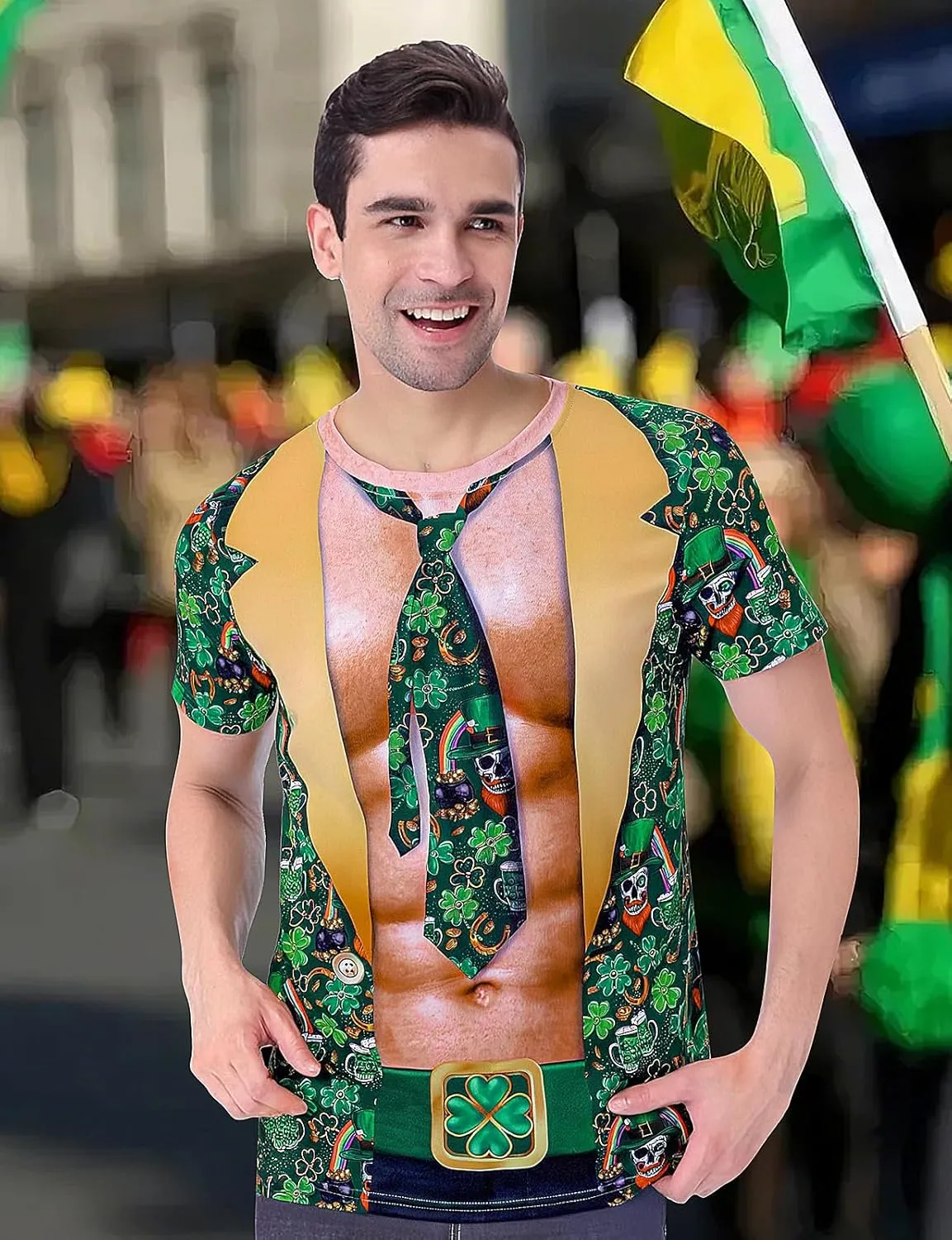 Funny World Muscle Fit T Shirts for Men 3D Novelty Fake Abs Printed T-Shirt