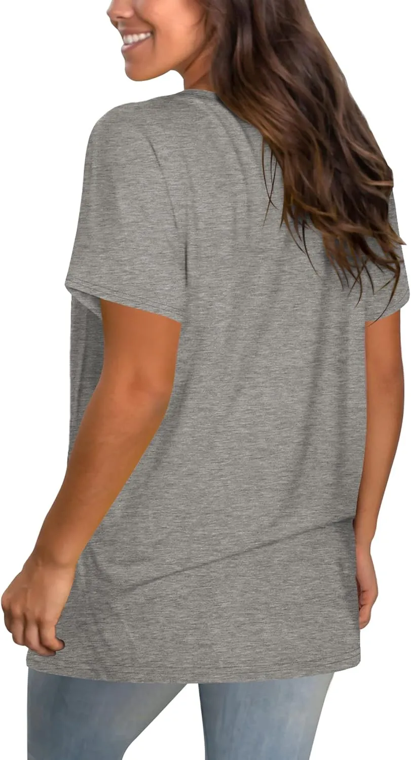 Geifa Womens T Shirts Short Sleeve V Neck Casual Summer Tops Tshirts with Pocket