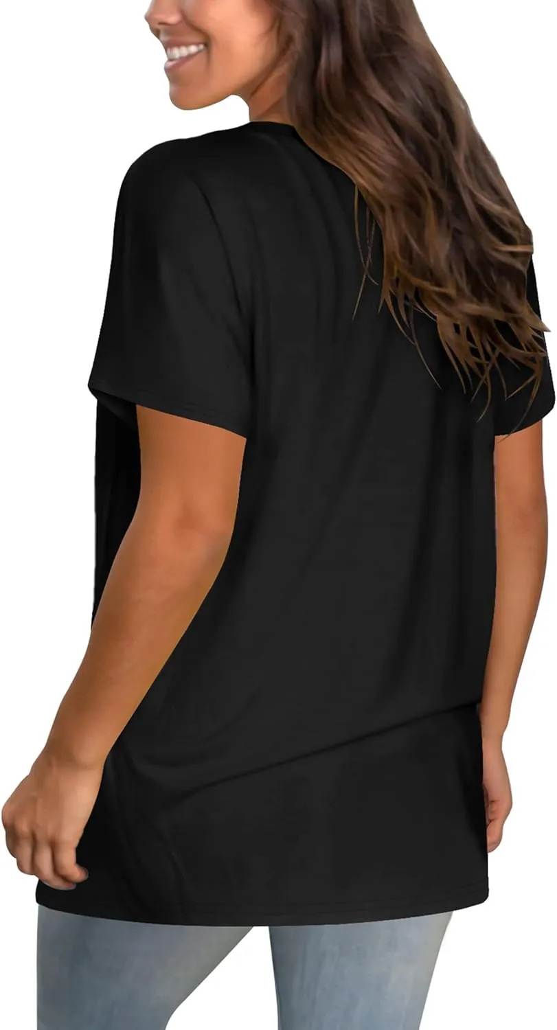 Geifa Womens T Shirts Short Sleeve V Neck Casual Summer Tops Tshirts with Pocket