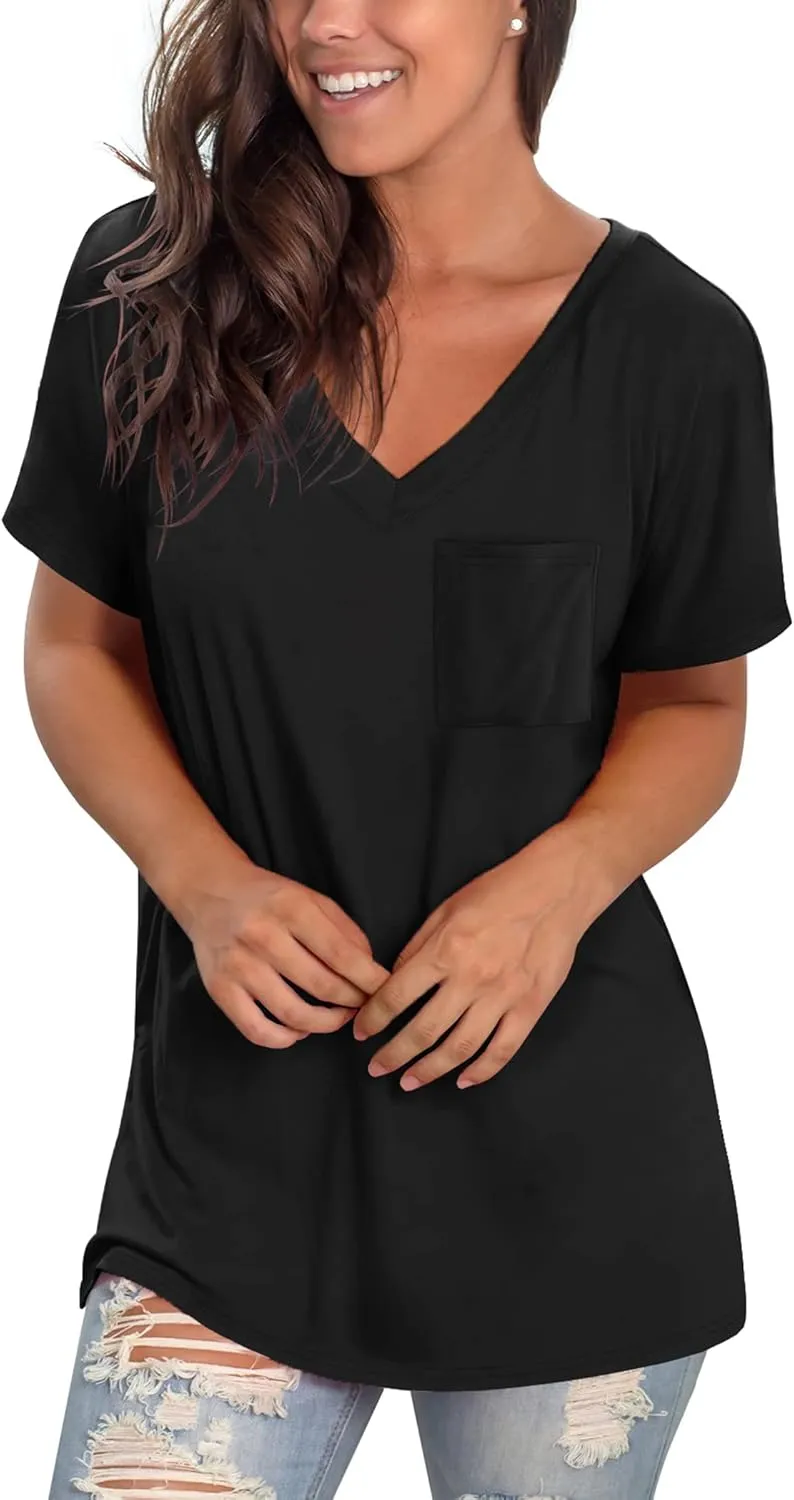 Geifa Womens T Shirts Short Sleeve V Neck Casual Summer Tops Tshirts with Pocket