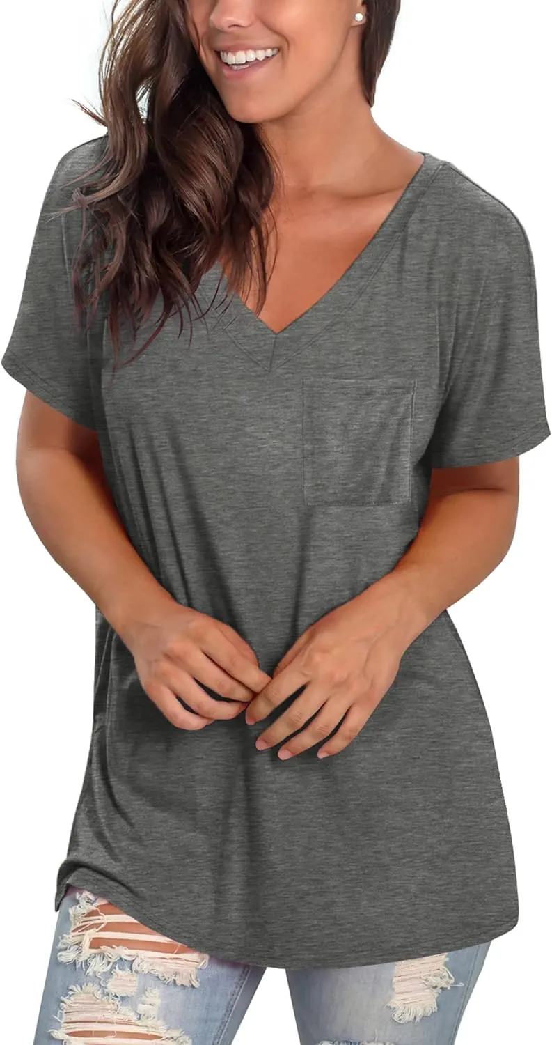 Geifa Womens T Shirts Short Sleeve V Neck Casual Summer Tops Tshirts with Pocket