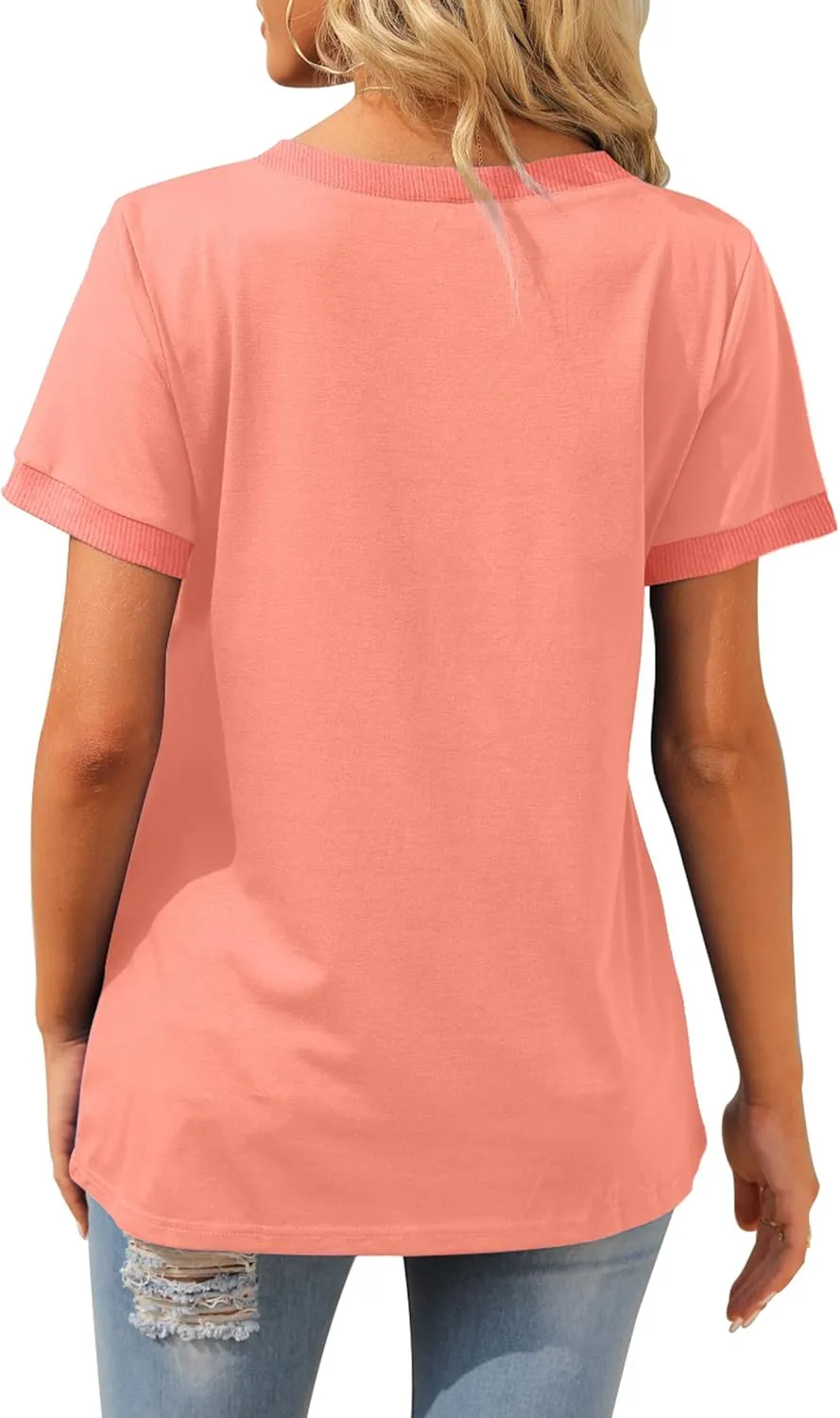 Geifa Womens T Shirts Short Sleeve V Neck Loose Casual Summer Tops with Pocket