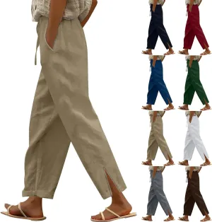 GIERIDUC Women Linen Pants Drawstring High Waist Wide Leg Casual Pants Lightweight Lounge Beach Summer Pants with Pockets