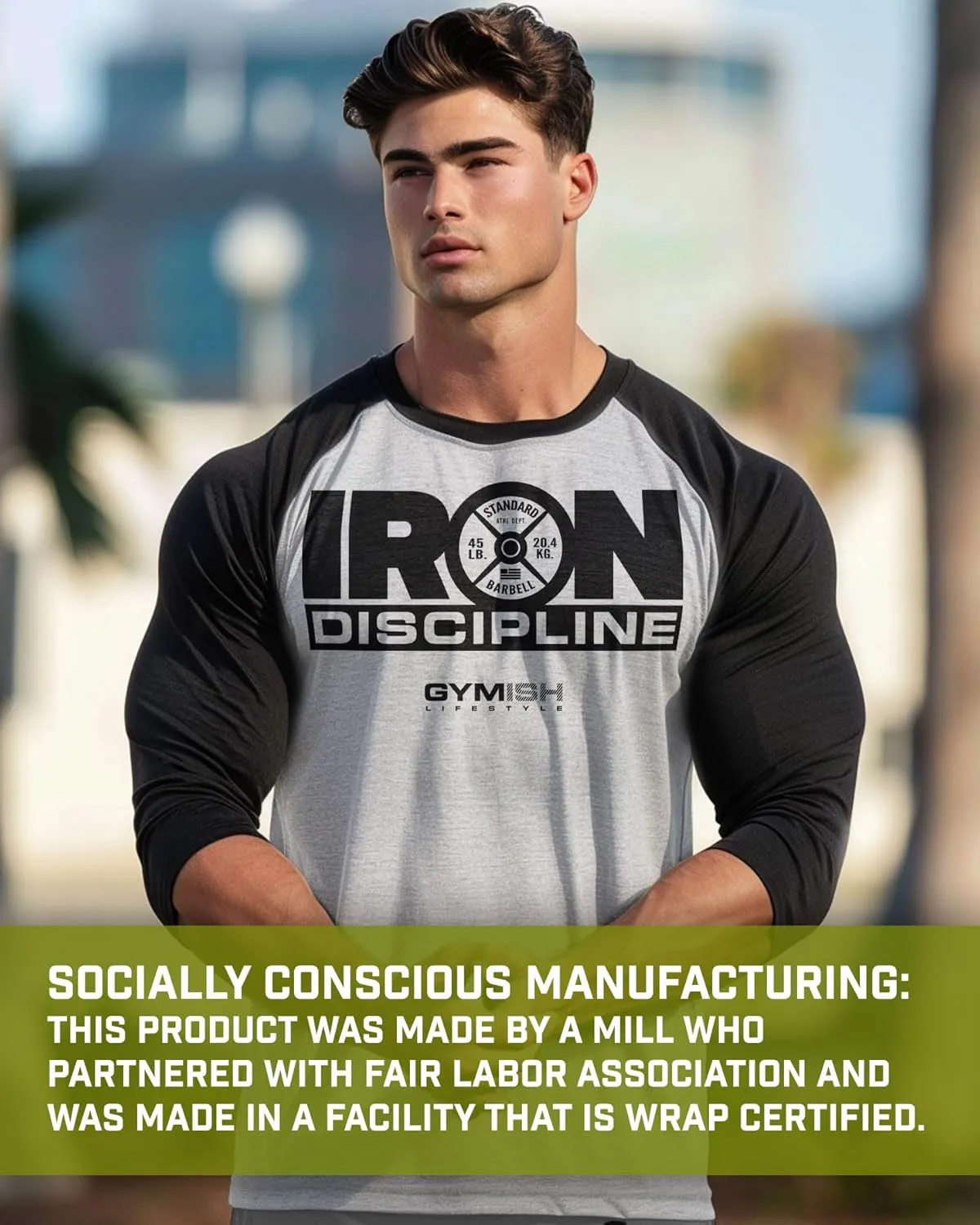 Gymish Lifestyle Athletic Raglan T-Shirts for Mens Workout, Bodybuilding 3/4 Sleeve Shirt