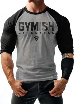 Gymish Lifestyle Athletic Raglan T-Shirts for Mens Workout, Bodybuilding 3/4 Sleeve Shirt