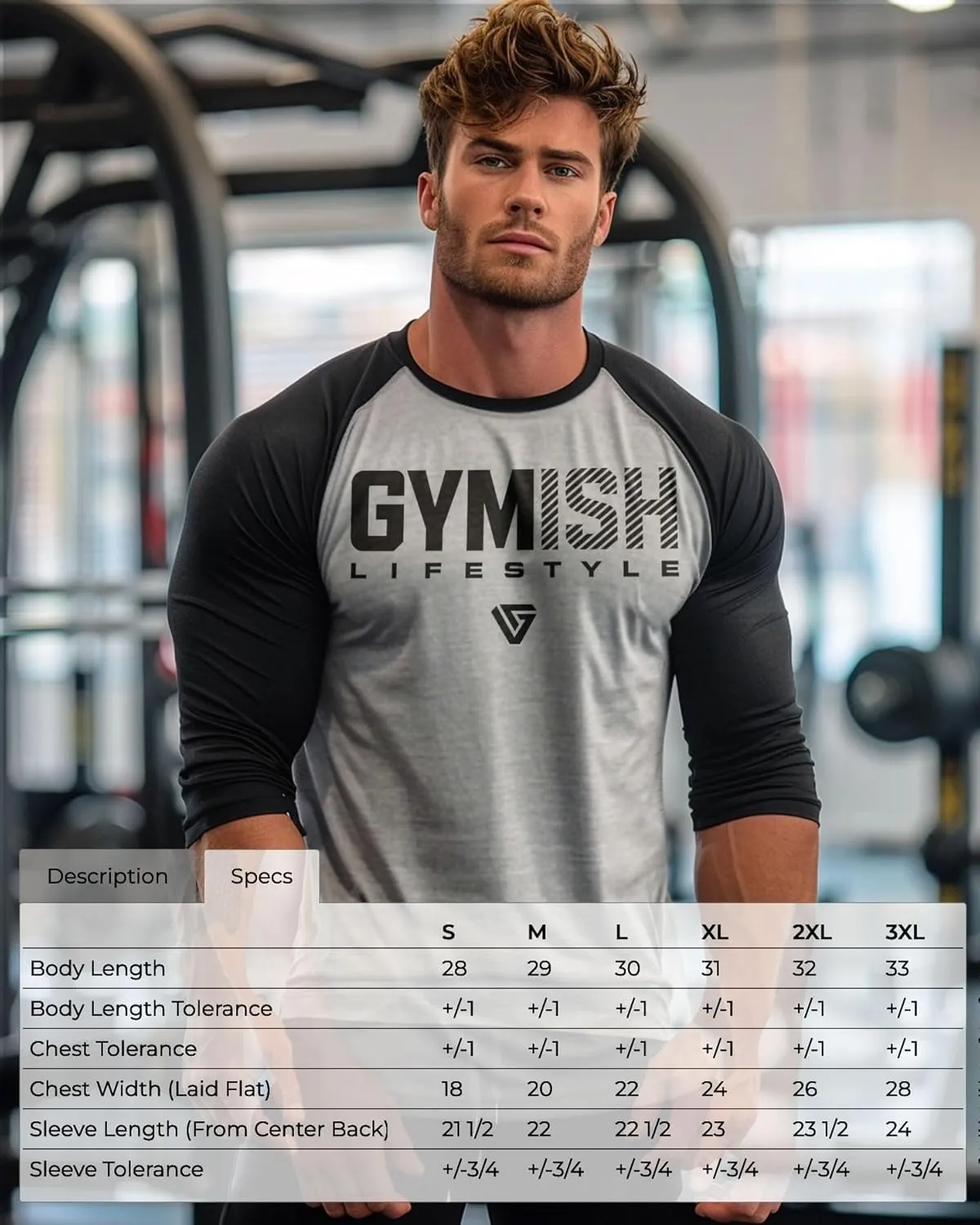 Gymish Lifestyle Athletic Raglan T-Shirts for Mens Workout, Bodybuilding 3/4 Sleeve Shirt