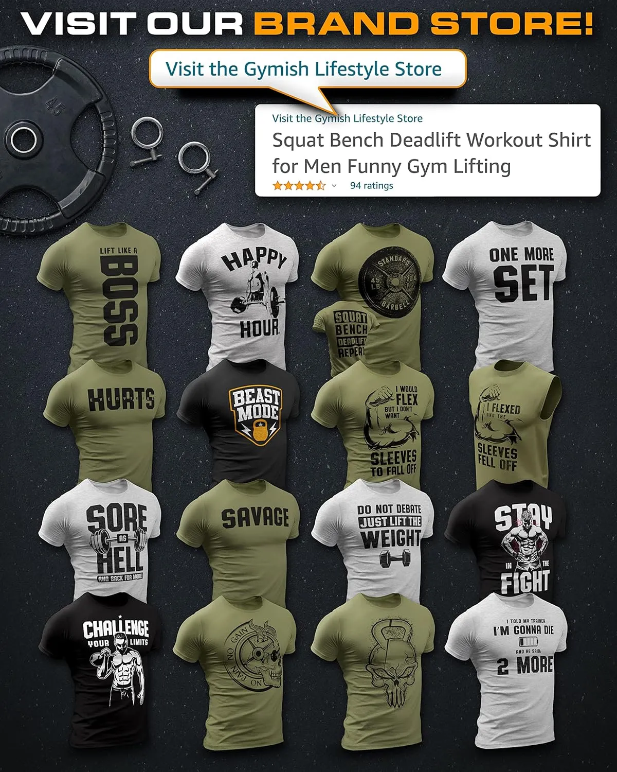 Gymish Workout Shirts for Men V2, Motivational Gym Lifting T-Shirt
