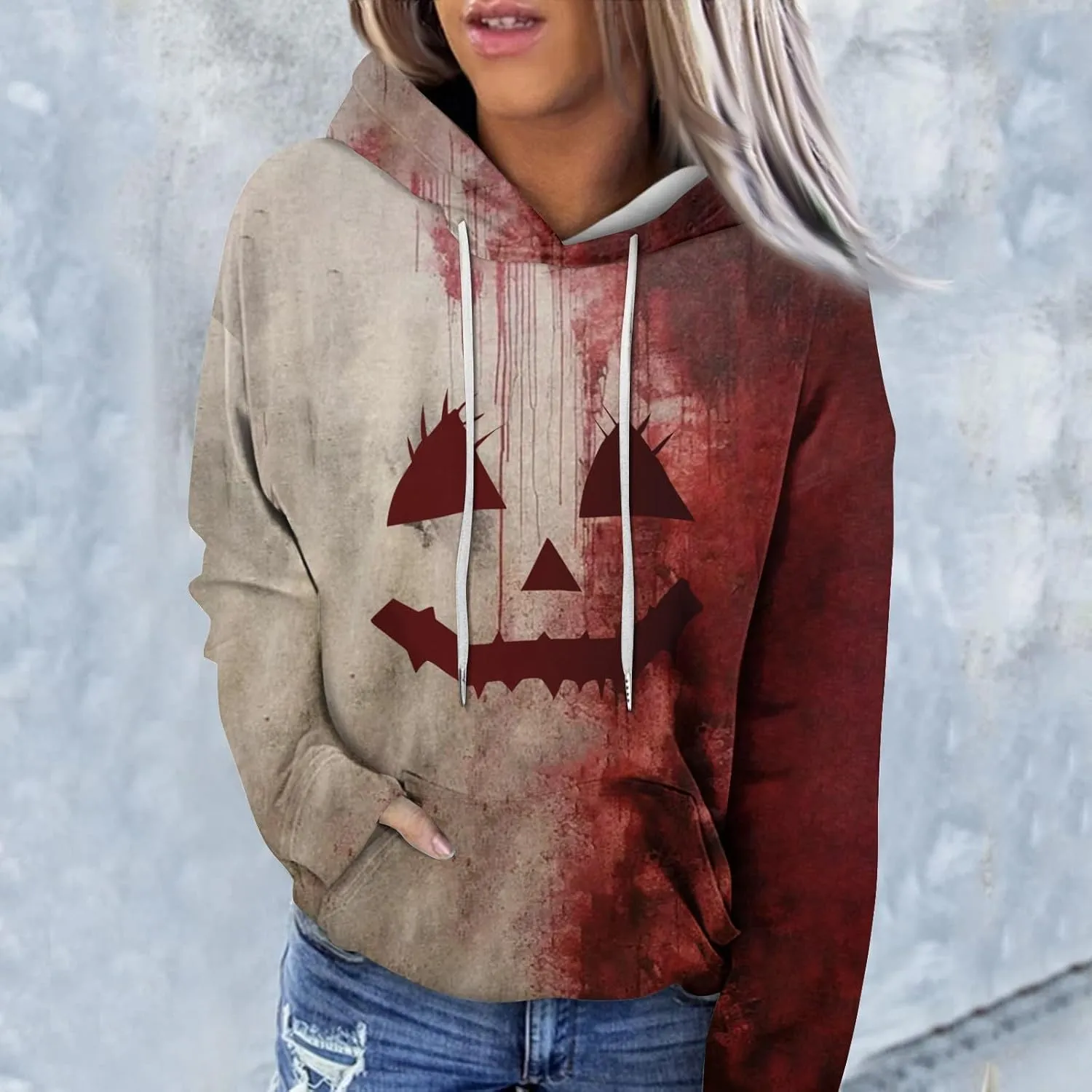 Halloween Costumes for Women 2024 Trendy Cute Pumpkin Graphic Hoodies with Pockets Pullover Sweatshirts Casual
