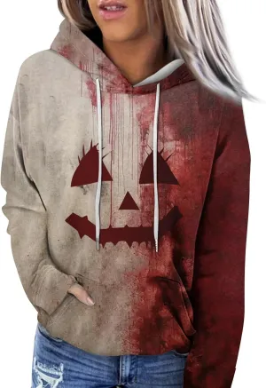 Halloween Costumes for Women 2024 Trendy Cute Pumpkin Graphic Hoodies with Pockets Pullover Sweatshirts Casual