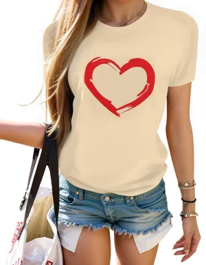 HERLOLLYCHIPS Women Cute Heart Graphic Crewneck Short Sleeve Regular Fit Casual Tee T-Shirts Tshirt Tops