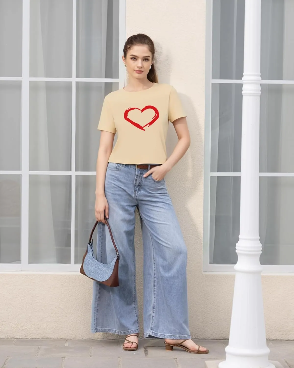HERLOLLYCHIPS Women Cute Heart Graphic Crewneck Short Sleeve Regular Fit Casual Tee T-Shirts Tshirt Tops