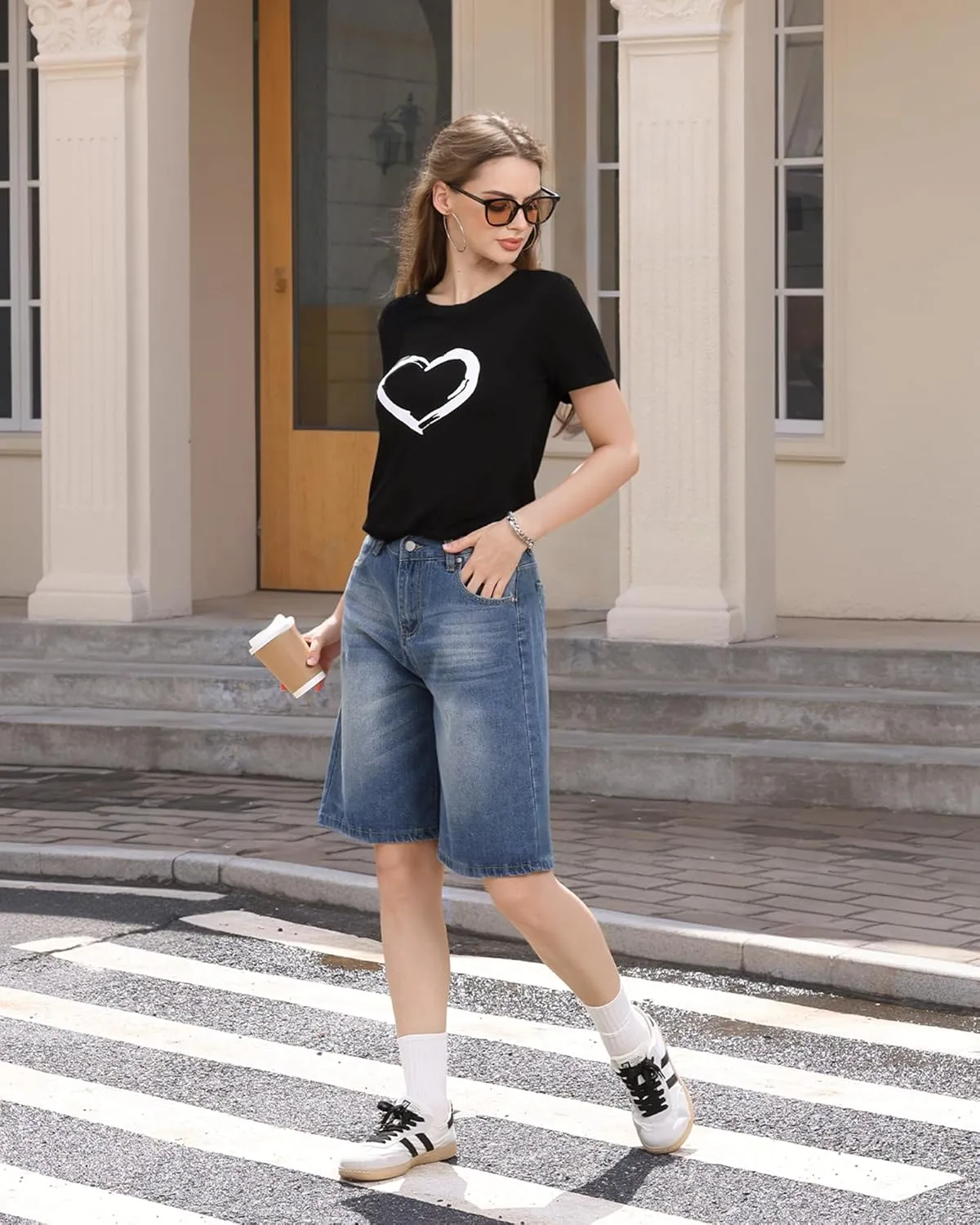 HERLOLLYCHIPS Women Cute Heart Graphic Crewneck Short Sleeve Regular Fit Casual Tee T-Shirts Tshirt Tops