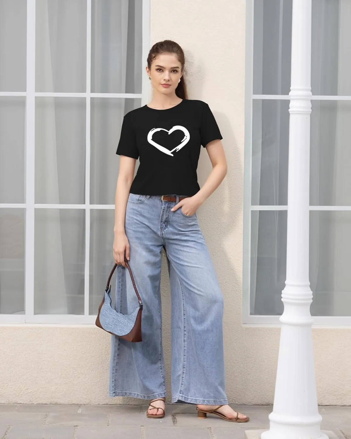 HERLOLLYCHIPS Women Cute Heart Graphic Crewneck Short Sleeve Regular Fit Casual Tee T-Shirts Tshirt Tops